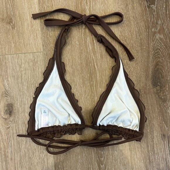 Victoria's Secret Brown Fairy Mesh Lettuce Hem Bikini Top Size Medium - Picture 3 of 4